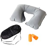 Loriver 3 in 1 Airplane Train Travel Kit with Eye Masks, Earplugs, and Inflatable Neck Support U-Shaped Pillow Set, Comfortable & Breathable, Noise Cancelling