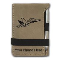 Mini Notepad, Fighter Jet 2, Personalized Engraving Included (Light Brown)