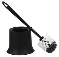 Home Basics Plastic Toilet Brush with Compact Holder, for Bathroom Storage - Sturdy, Deep Cleaning, Black
