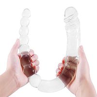 ZZXY Women Underwear 14.6inch Silicone Double Ended Soft- Ðîl`dɔ Perfect Body Safety Massage Tool for Female Pleasure #SZCFSEXXY008 (Color : Transparent)