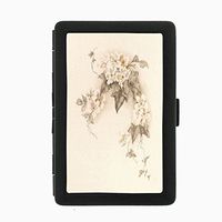 Perfection In Style Black Color Metal Cigarette Case Vintage Flowers Design 004