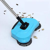 Qucasyl Lazy 3 in 1 Household Cleaning Hand Push Automatic Sweeper, Manual, Floor Cordless Sweep-Up Sweeper - Including Broom & Dustpan & Trash,Blue