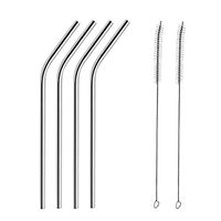 Oldeagle 4PCs Reusable Bent Stainless Steel Metal Drinking Straws With 2PCs Cleaner Brush Kit