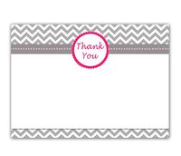 30 Blank Thank You Cards Hot Pink Grey Chevron Zig Zag Design Birthday Party Baby Shower Bridal Engagement Wedding + 30 White Envelopes