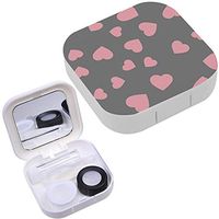Portable Contact Lens Case Box Travel Kit Mirror + Bottle + Tweezers Container Holder [ Hearts Polka Dot ]