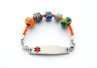Beaded Orange Leather Bracelet - Medical ID