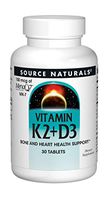 Source Naturals Vitamin K2 + D3 Bone & Heart Health Complex - 400 IU Vitamin D3 & 100 mcg Vitamin K2 (MK-7) with Calcium - 30 Tablets