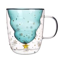 Countia Double Wall Glass Cup with Lid-Christmas Gift Tree Design Clear Glass Insulated Coffee Mug for Tea, Coffee,Milk Latte, Cappuccino