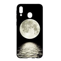 Ostop Black Silicone Case for Samsung Galaxy A20/A30,Soft TPU Ultra Thin Slim Lightweight Matte Phone Case with Creative Pattern Flexible Rubber Gel Shockproof Protective Cover,Moon