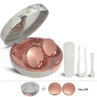 Portable Cute Contact Lens Case, Pocket Size-Contact Lens Kit with Mirror（Marble Rose Gold）