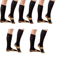 ASRocky Graduated Compression Copper Socks Anti-Fatigue Antimicrobial Calf High Below Knee Mens Womens Foot Ankle Heel Support Pain Relief Sport Medical Stockings Reduce Swelling (5Pr, Sm/Md, Blk/Cu)