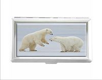 Polar Bears, Snow, Steam Walk Design Unisex Stainless Steel Cigarette Holder Case Protection Credit Business Card Storage Box Pocket/Wallet