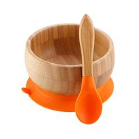 LYQZ Baby Food Supplement Plate Silicone Spoon Set Organic Bamboo Belt Silicone Sucker Children Bowl (Color : Orange)