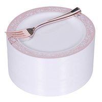 Kosiehouse Disposable Plastic Dinner Plates Set - 100x7.5" Dessert/Appetizer Plates with 100 Pieces Disposable Forks, Perfect for Wedding, Buffet, Reception & Party Catering Tableware