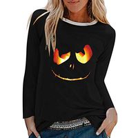 Veodhekai Women Pullover Halloween Top Blouse Print Shirts O-Neck Sweatshirt Tunic Loose T-Shirt Blouse Black