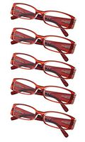 5-Pack Ladies Reading Glasses (Red,+2.50)