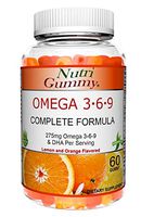 Omega 3 6 9 + DHA Gluten-Free Gummy, Advanced Complete Vegetarian Formula with Vitamin C - Fatty Acids Lemon and Orange Flavored No Fish Oil Taste, 60 Gummies