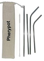 Set of 4 Stainless Steel Metal Drinking All Type Straws 8.5" 10.5" Long Reusable Straws Fit for 20-30 -40 Oz. Tumblers Cold Beverages and Hot Drinks Silver Set with Cleaning Brush and Natural Case