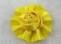 12pcs Satin The Ribbon Round Rose Flowers with The Appliques Craft DIY Wedding (Yellow)