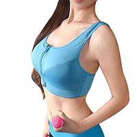 Theoylos Women's Zip Front Sports Bra Push Up Beauty Back Bra Ladies Seamless Bralette Extra-Elastic Fitness Yoga Bra Blue