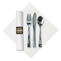 Hoffmaster 119996 Linen-Like Imperial Pre-Rolled Dinner Napkin and Heavyweight Metallic Cutlery, Bagged, 17" x 17", White (Pack of 100)