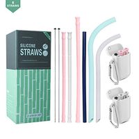 Silicone Collapsible Reusable Straws - 2 Pack Portable Drinking Straw with Carrying Case and Cleaning Brush + 4 Pack Different Type Straws,BPA Free - Grey&Pink