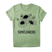 Eoeth Blouse Tops for Women Sunflower Letter Print Short Sleeve T-Shirts Simple O-Neck Tee T-Shirt Tunic Shirts Pullover Green