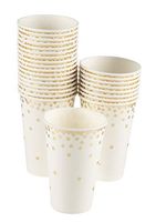 Confetti Party Paper Cups - 50 Pack Gold Foil Disposable Paper Cups, Party Supplies and Decorations for Kids Birthday, Wedding, Bachelorette Party, Baby Shower, White and Gold, 12 Ounce