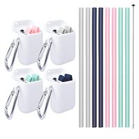 Silicone Collapsible Straw, Folding Reusable Portable Food Grade Straws for Travel, Drinking, Smoothies, Juice, Coffee- 21 Pieces (Cleaning Brush and Carrying Case) | Grey Green Pink Blue