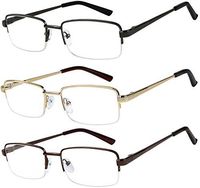 Reading Glasses Set of 3 Half Rim Metal Glasses for Reading, Set of Gun, Brown, Gold, Size 53Mm