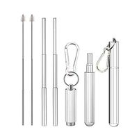 2019 New Telescopic Portable Straw - Reusable Stainless Steel Straw with Keychain Cases & Cleaning Brush (Red)