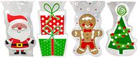 Set of () Christmas Cello/Cellophane/Loot Treat Bag w/Ties – 4 Holiday Designs! (80)