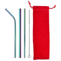 Reusable Stainless Steel Straws Set, Whitelotous Metal Drinking Straws with Red Travel Case and Cleaning Brush for Smoothie Coffee Bubble Boba Tea, 8.5 inch (Colorful)