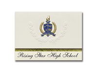 Signature Announcements Rising Star High School (Rising Star, TX) Graduation Announcements, Presidential style, Basic package of 25 with Gold & Blue Metallic Foil seal