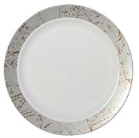Party Joy ‘I Can’t Believe It’s Plastic’ 50-Piece Plastic Salad Plate Set | Marble Collection | Heavy Duty Premium Plastic Plates for Wedding, Parties, Camping & More (Silver)
