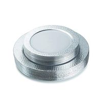 Posh Setting Hammered Collection Combo Pack China Look White and Silver Rim Plastic Plates,(Includes 20 10.25'' Dinner Plates and 20 7.25'' Salad Plates), Fancy Disposable Dinnerware