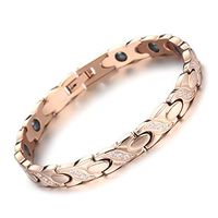 Rose Gold X-Shape Women Zircon Hematite Healing Magnetic Bracelet for Arthritis Pain Relief