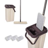 Squeeze Flat Mop, 1 Bucket, Kitchen + Home Wash & Dry Mop - Self Cleaning Flat Mop and Bucket System with 3 Reusable Microfiber Mop Pads