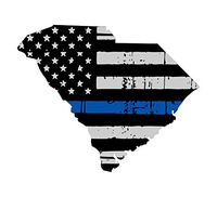 South Carolina tattered thin blue line us flag honoring our men & women of law enforcement car symbol sticker decal die cut vinyl window computer - Made and Shipped in USA