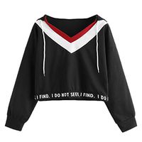 FRCOLT Women V Striped Neck Print Letter I Do Not Seek I Find Sweatshirt Blouse Tops (XL, Black)