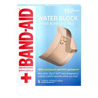 Band Aid Brand First Aid Products Water Block Sterile Non-Stick Waterproof Wound Care Pads for Minor Cut and Scrapes, Large Pads, 2.9 inches by 4 inches, 6 ct (Pack of 6)
