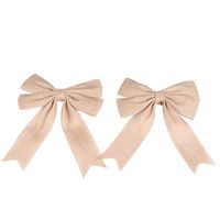 2 Pcs Christmas Natural Burlap Jute Bow Wedding Decor Bows Christmas Tree Topper Bowknot for DIY Craft Project Wedding Party Decoration Supplies