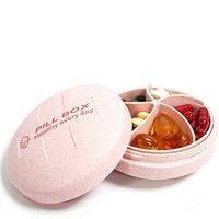 SYOSIN Travel Pill Organizer, 5 Compartments Daily Pill Box Case Portable Round Pill Case Moisture and Water Proof Pill Box, Vitamin Containers and Medication Dispenser Holder Supplements (Pink)