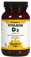 COUNTRY LIFE VITAMINS VITAMIN D3,5000 IU, 200 SGEL