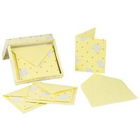 JAM Paper Handmade Recycled Foldover Card Sets in Box - 5 1/2" x 4 1/2" - Yellow with Blue Flower and Orange Dots - Sold Individually