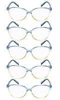 Large Reading Glasses Women 5 Pairs Ladies Readers Cat-eye Eyeglasses Reading (Light Blue Arm, 3.50)