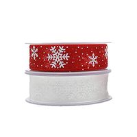 NUOBESTY Gift Wrap Ribbon Christmas Mesh Snowflake Ribbons Decoration DIY New Year Festival Thanksgiving Wedding Birthday Party Favor Packaging Decor 2 Roll (Red White)