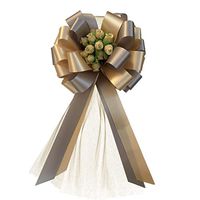 Silver and Gold Wedding Pull Bows with Tulle Tails and Champagne Rosebuds - 8" Wide, Set of 6