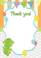 30 Green Dragon Balloons Kids Birthday Party Blank Thank You Cards Stripes Polka Dots Chevron Design + 30 White Envelopes