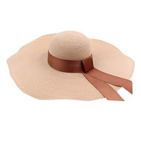 Womens Beach Sun Straw Hat Wide Brim Straw Sun Cap Bowknot Beach Foldable New for Travel (Coffee)